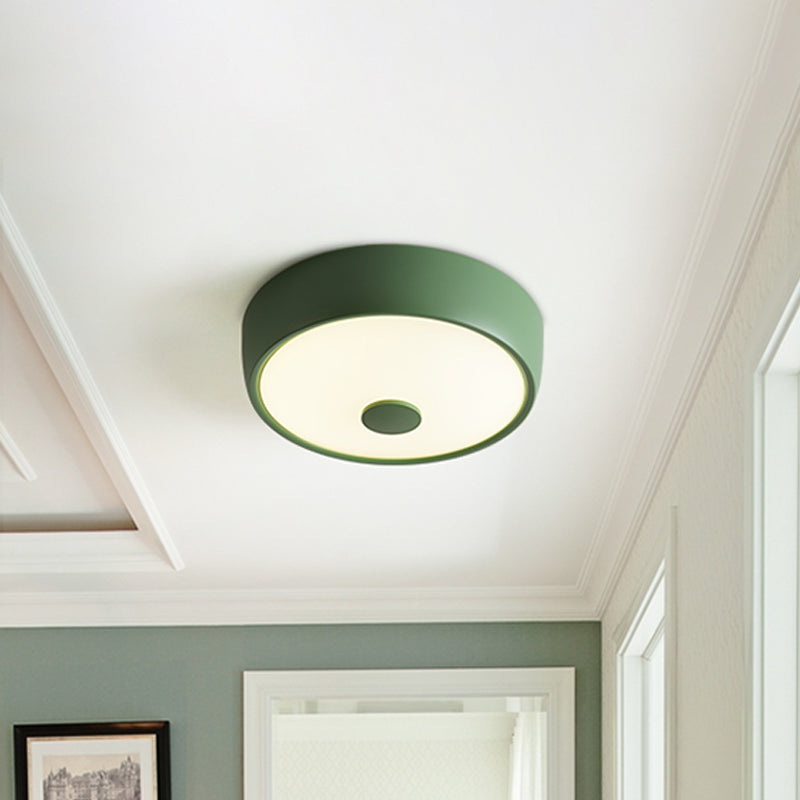 Macaron Drum Ceiling Flush Light in Metal with LED, Ideal for Kids Room, Available in Various Colors with Frosted Glass Diffuser