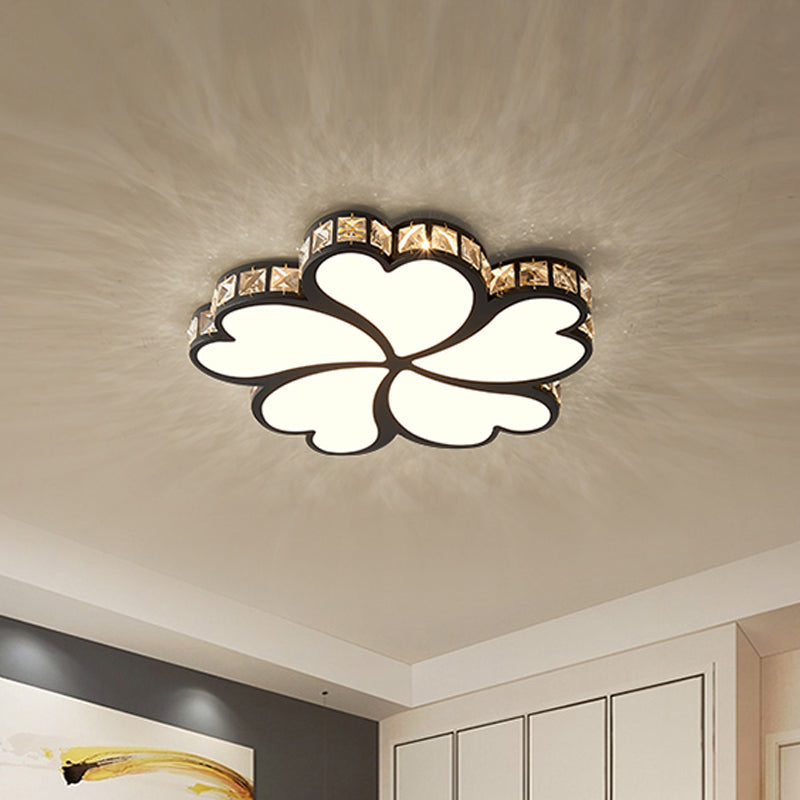 Modern Metal Clover Flush Mount Light with Clear K9 Crystal LED – Black/White