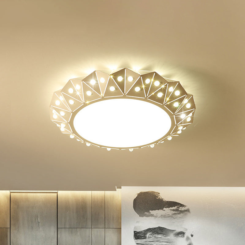 Modern Faceted Round Flushmount Light with Warm/White LED Lighting and Iron Shade, 16.5"/22.5" Wide