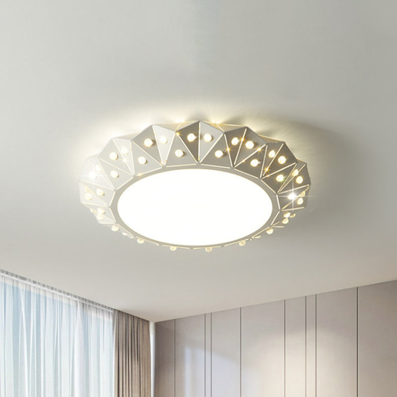 Modern Faceted Round Flushmount Light with Warm/White LED Lighting and Iron Shade, 16.5"/22.5" Wide
