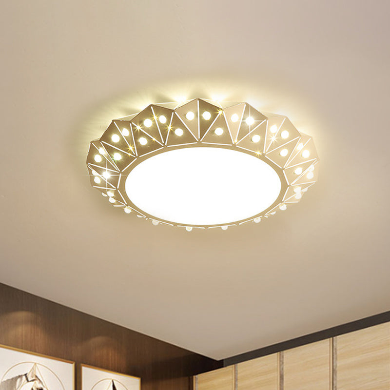 Modern Faceted Round Flushmount Light with Warm/White LED Lighting and Iron Shade, 16.5"/22.5" Wide
