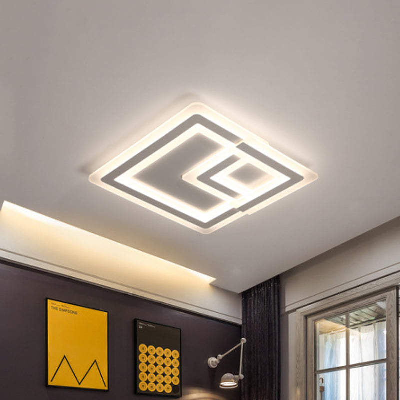 Nordic Square LED Flush Mount Lamp - Multiple Sizes - Metal & Acrylic - White Ceiling Light in Warm/White