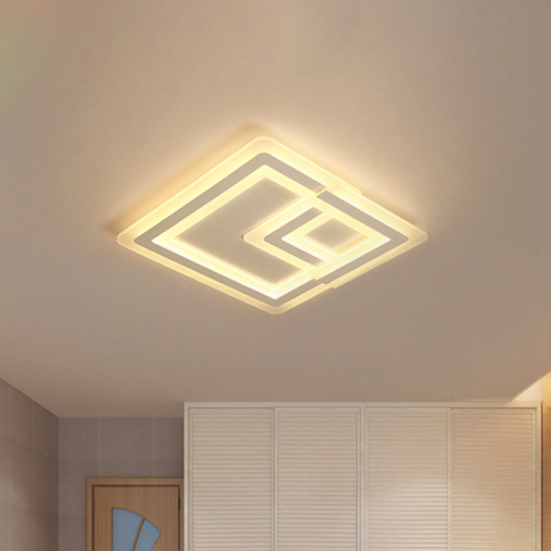 Nordic Square LED Flush Mount Lamp - Multiple Sizes - Metal & Acrylic - White Ceiling Light in Warm/White