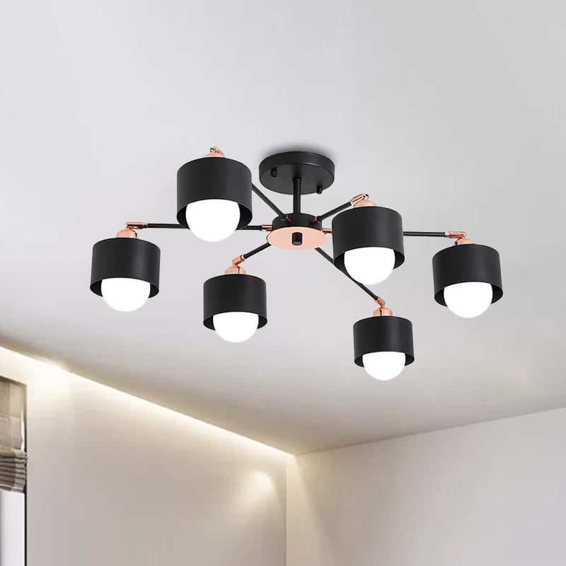 Plafonnier semi-encastré en métal de style nordique (3/6/8 lumières) - Noir/Blanc