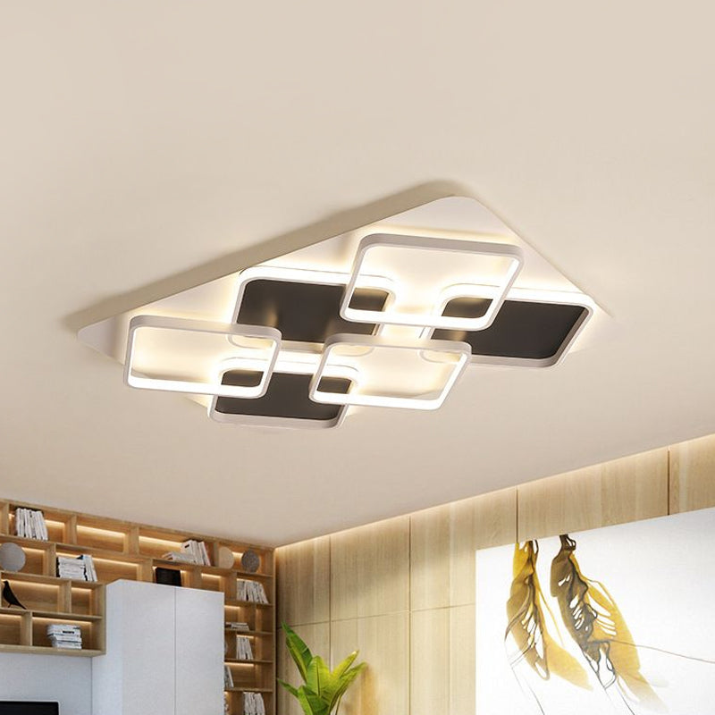 Contemporary Metal LED Multi Square Flush Mount Light in Black/White, Warm/White Light, Sizes: 18"/24.5"/34.5