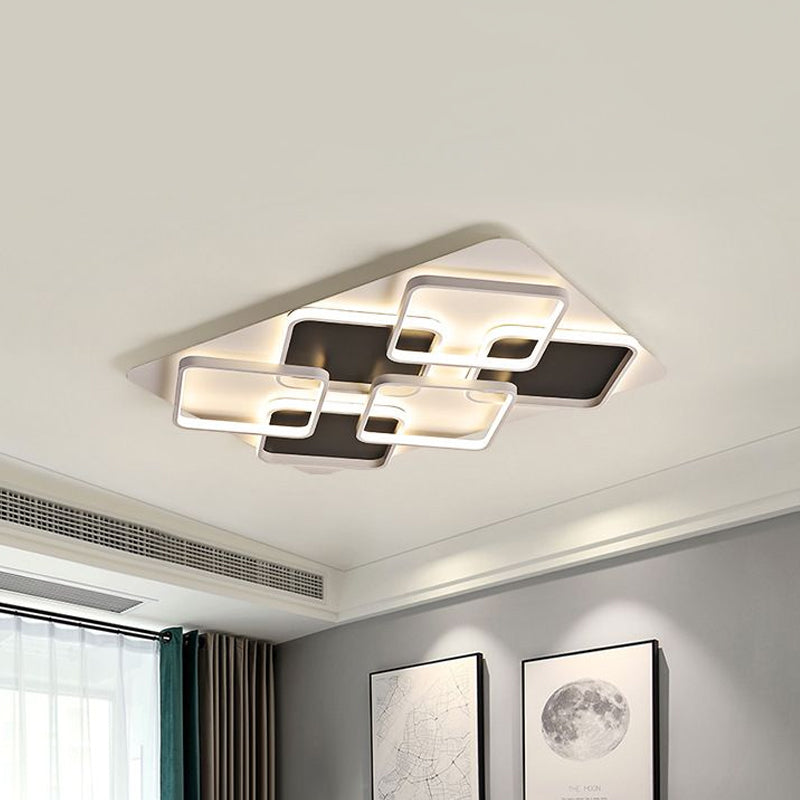 Contemporary Metal LED Multi Square Flush Mount Light in Black/White, Warm/White Light, Sizes: 18"/24.5"/34.5