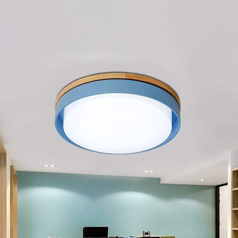 Nordic Macaron Metal LED Ceiling Flushmount - Blue/White/Yellow, Acrylic Shade - 12"/18.5" Wide
