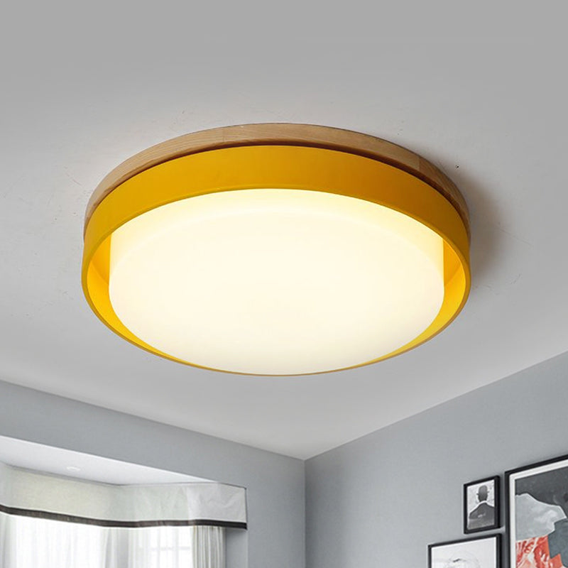 Nordic Macaron Metal LED Ceiling Flushmount - Blue/White/Yellow, Acrylic Shade - 12"/18.5" Wide