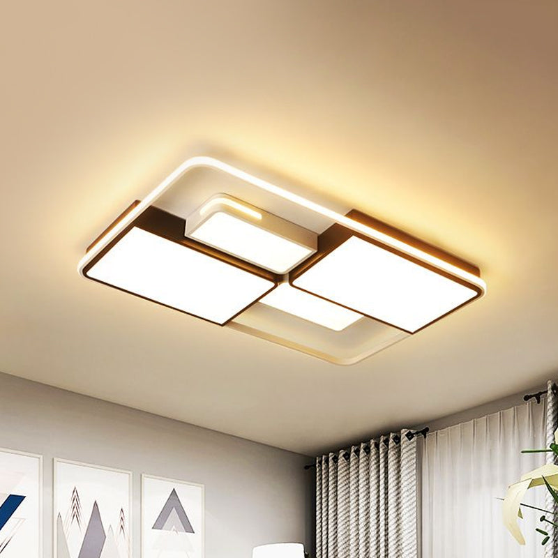 Sleek Square/Rectangle Ceiling Flushmount LED Light Fixture in Black and White, Warm/White Light, 16"/19.5"/23.5"/35.5" Width