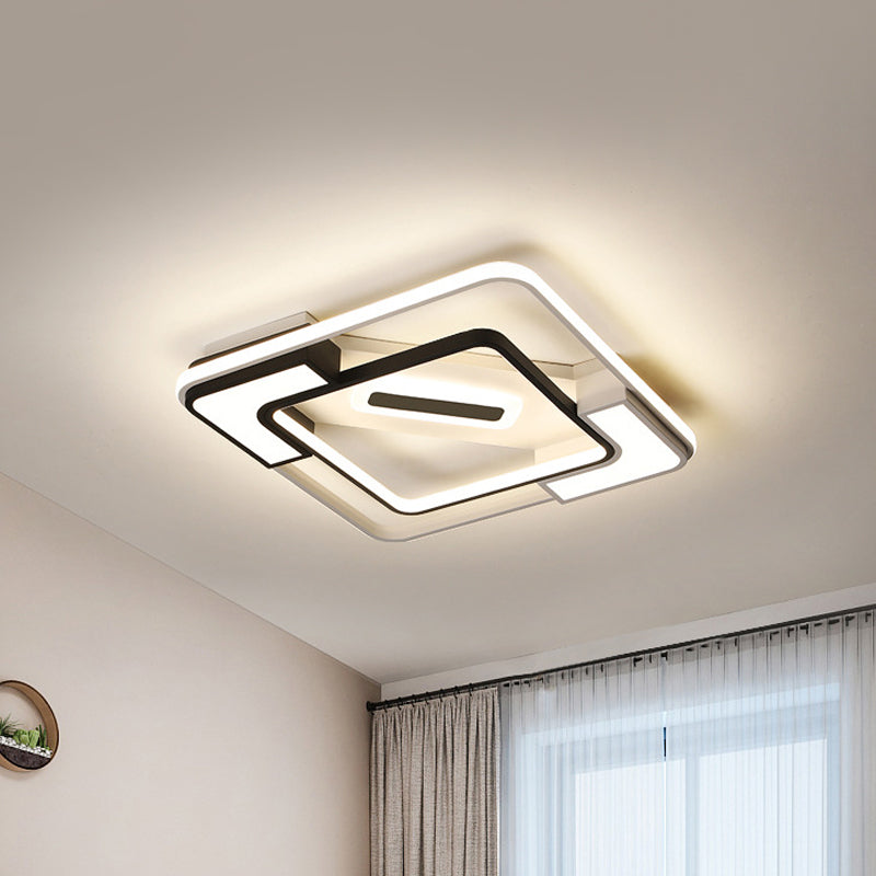 Modern LED Flush Mount Lamp: Black/White Metal Ceiling Light, 16"/19.5"/35.5" W