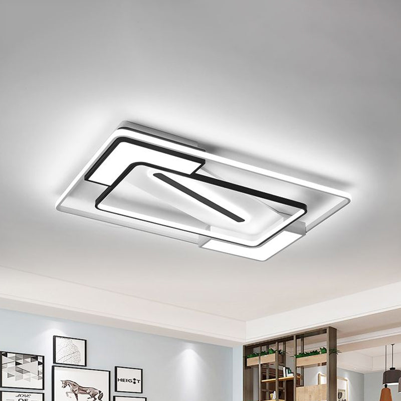 Modern LED Flush Mount Lamp: Black/White Metal Ceiling Light, 16"/19.5"/35.5" W