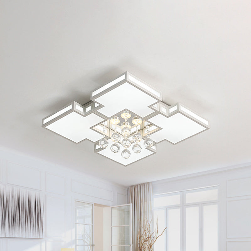 Geometric Ceiling Lamp with Integrated LED and Crystal Ball Accent - 19.5"/23.5" Wide White Flush Light