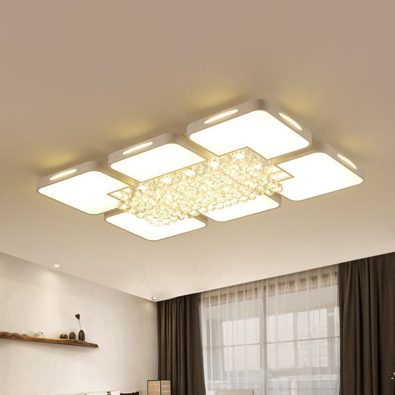 Modern White LED Ceiling Light with Crystal Ball - 23.5"/35.5" W