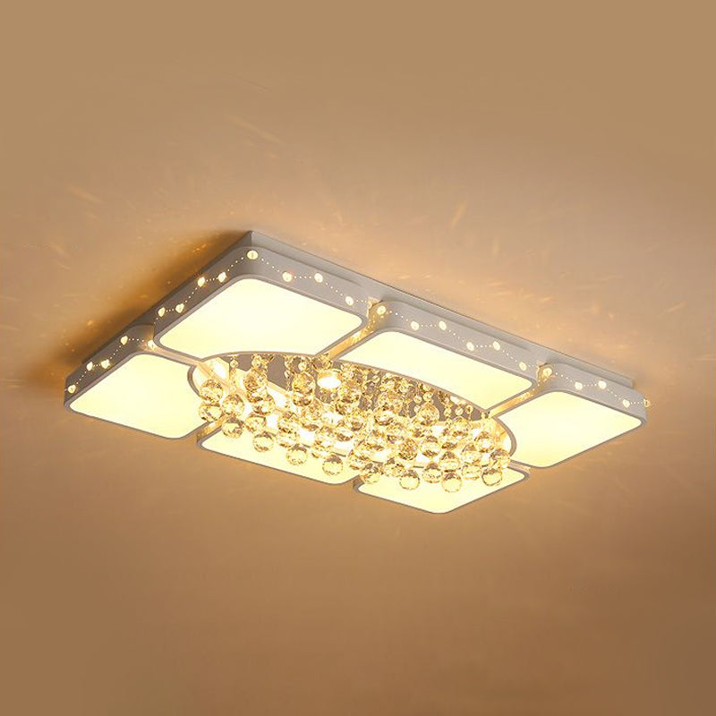 Modern Metal LED Flushmount Lamp with Crystal Ball - White Ceiling Light Fixture (19.5"/23.5"/35.5" W)