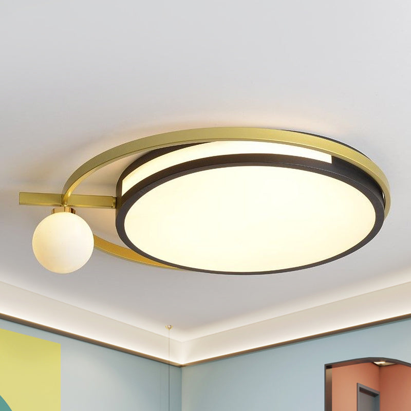 LED Round Flush Light with Nordic Acrylic Globe Shade in Black/Grey