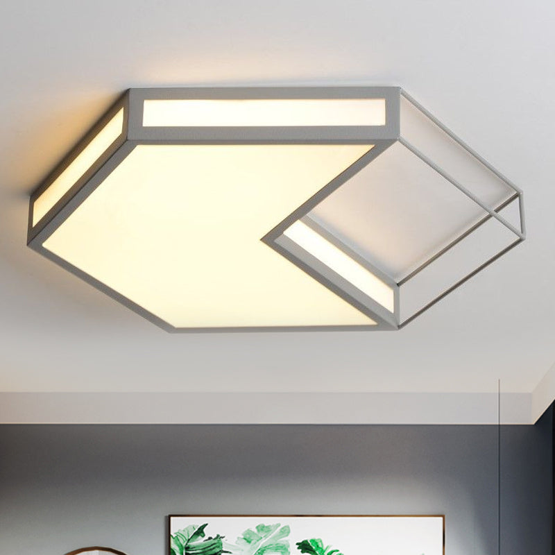 Modern LED Flush Mount Ceiling Light with Hexagon/Square Design – Black/Grey, Third Gear