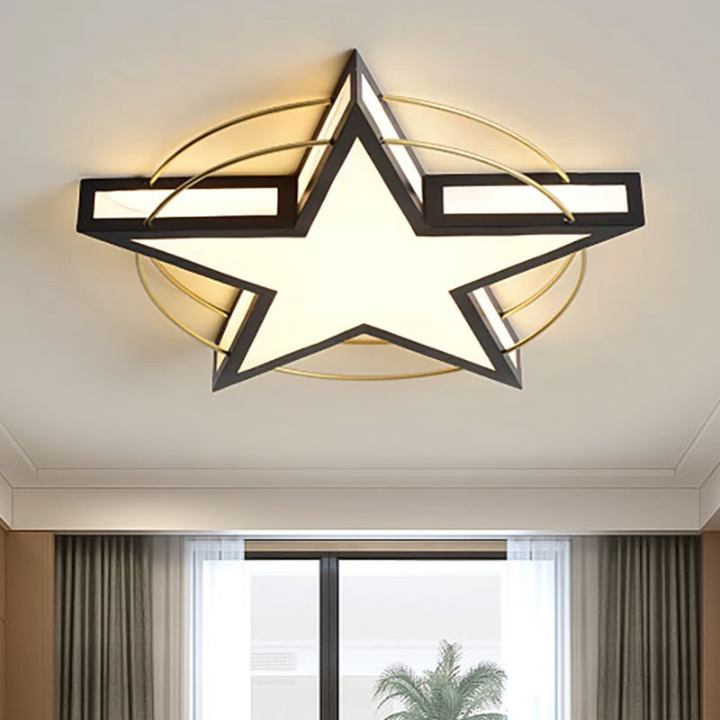Nordic Metal Black/Grey Flush Mount Light with Acrylic Diffuser – Star/Triangle Design