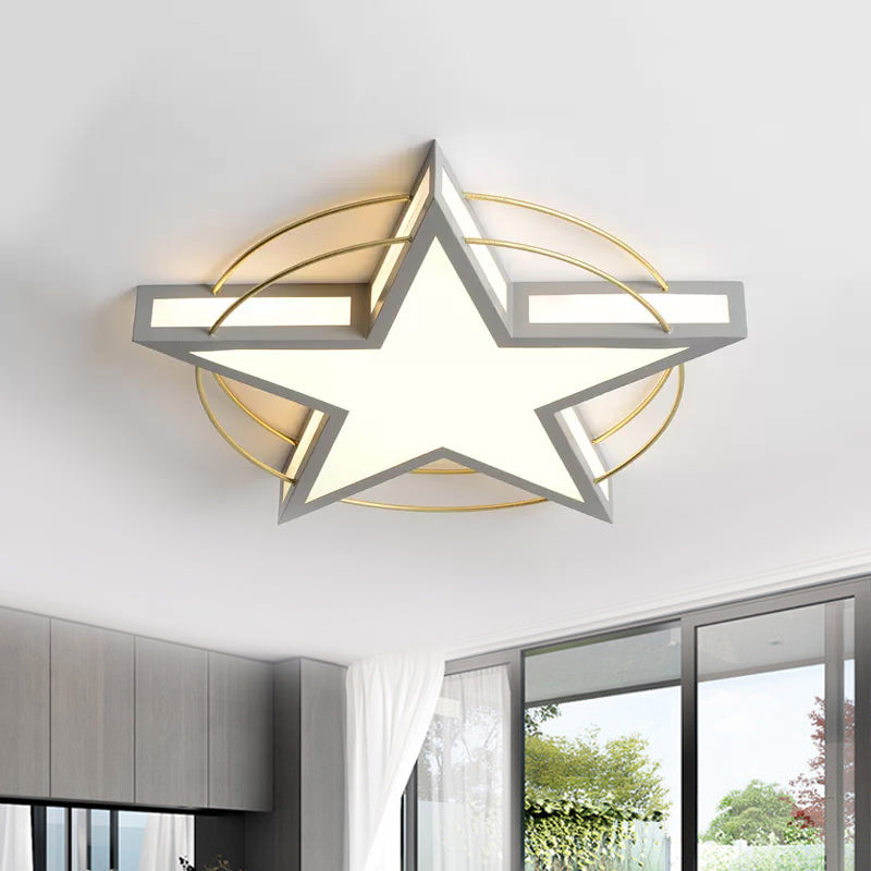 Nordic Metal Black/Grey Flush Mount Light with Acrylic Diffuser – Star/Triangle Design
