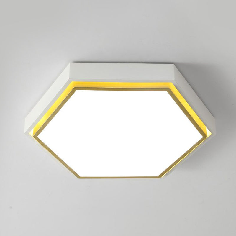 Plafonnier LED en métal à encastrer Nordic Hexagon - Noir/Vert/Gris/Blanc, 16"/19,5" de large, abat-jour en acrylique givré