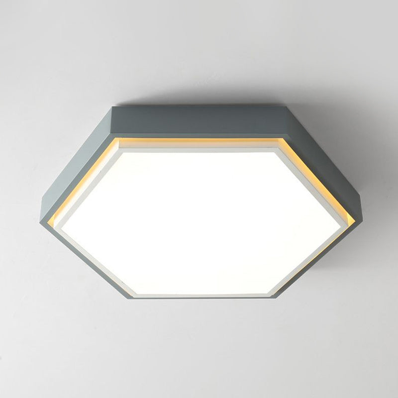 Plafonnier LED en métal à encastrer Nordic Hexagon - Noir/Vert/Gris/Blanc, 16"/19,5" de large, abat-jour en acrylique givré