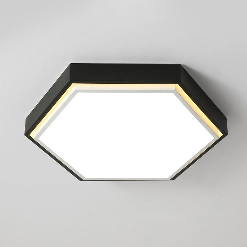 Plafonnier LED en métal à encastrer Nordic Hexagon - Noir/Vert/Gris/Blanc, 16"/19,5" de large, abat-jour en acrylique givré