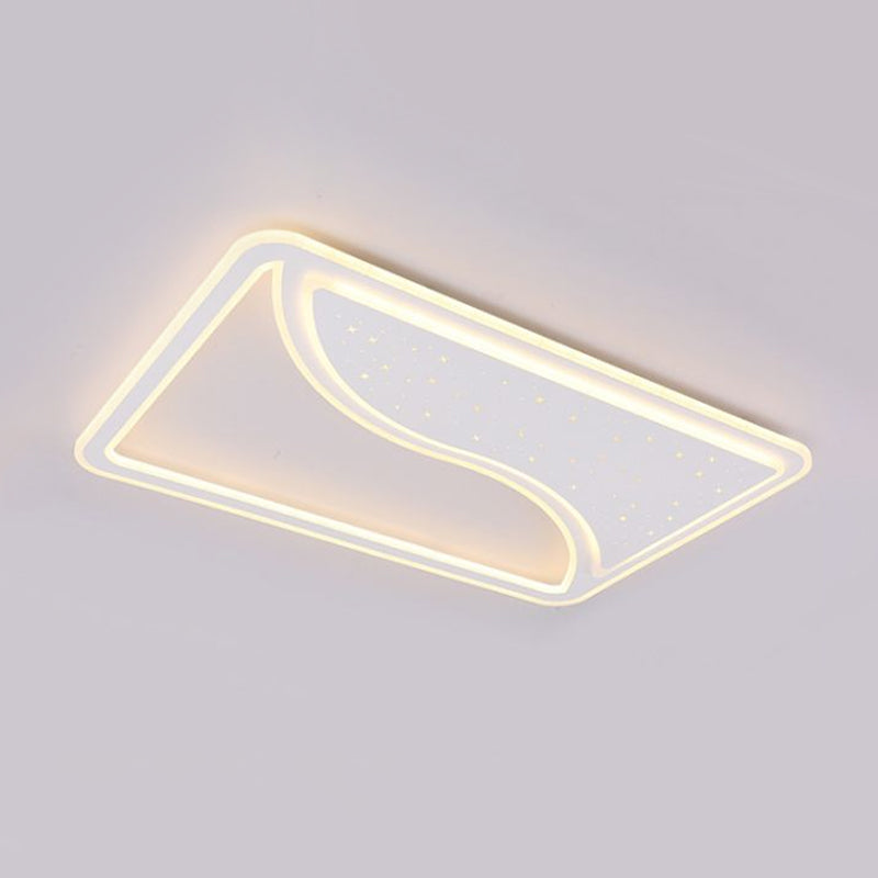 19"/35.5" W Super Thin Flush Mount Light, White Finish, LED Indoor Flush Light with Warm/White Lighting - Contemporary Metallic Design