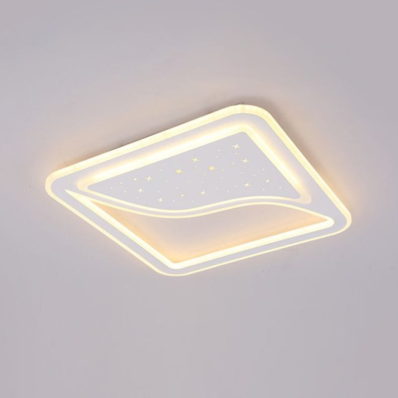 19"/35.5" W Super Thin Flush Mount Light, White Finish, LED Indoor Flush Light with Warm/White Lighting - Contemporary Metallic Design