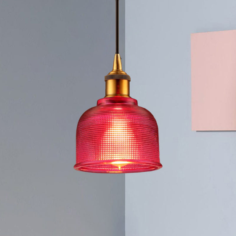 Stylish Grid Glass Pendant Light - Traditional 1 Head Hanging Lamp Cup Shade for Living Room and Cafe