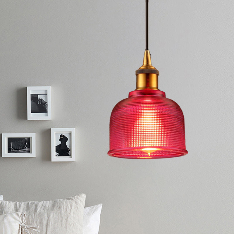 Stylish Grid Glass Pendant Light - Traditional 1 Head Hanging Lamp Cup Shade for Living Room and Cafe