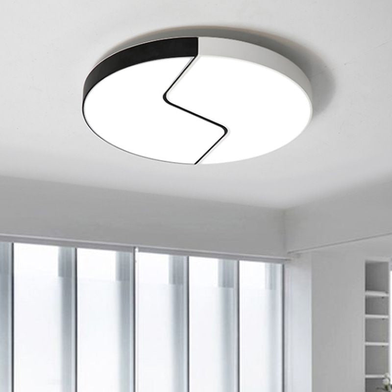 Modern Black and White Round Flushmount Metal 2-Light LED Ceiling Light - 19.5" W - Warm/White Light