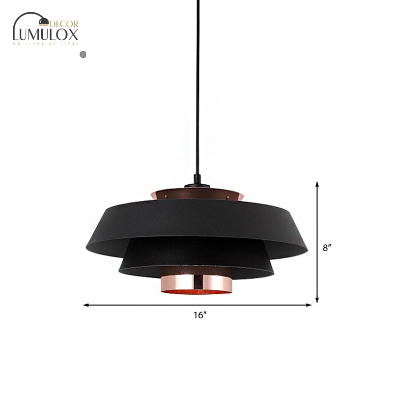 3-Tier Retro Drum Style Ceiling Fixture in Black – Adjustable Pendant for Restaurants