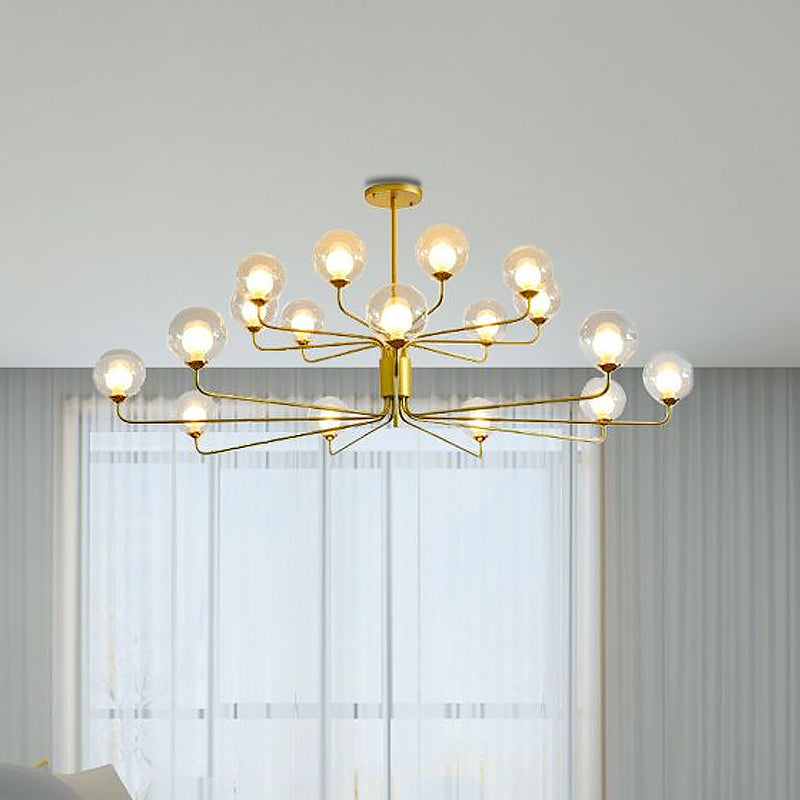 Contemporary 2-Tier Ball Clear Glass Chandelier with Radial Design - 8/12/18 Lights - Black/Gold Hanging Light Fixture