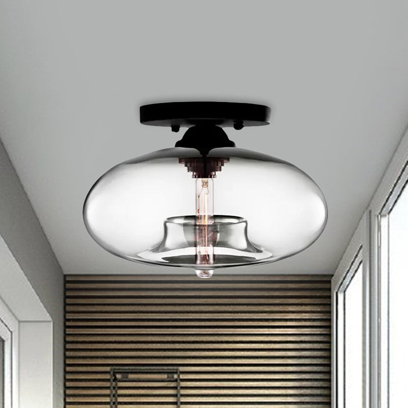Lampe à encastrer ovale en verre de style simple avec 1 lumière - Plafonnier transparent/ambre/fumé pour couloir