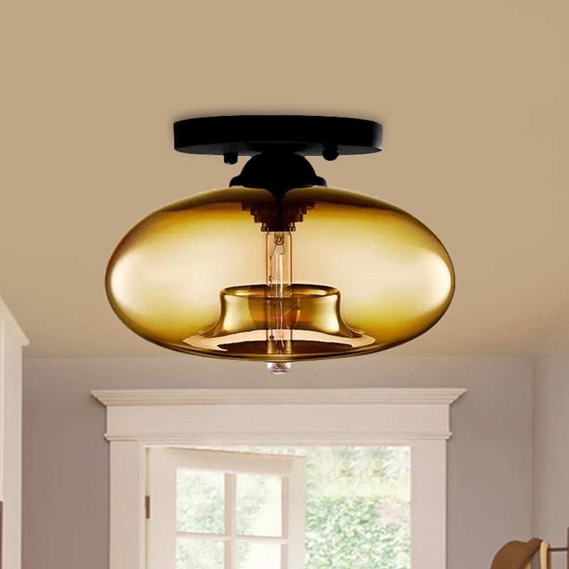 Lampe à encastrer ovale en verre de style simple avec 1 lumière - Plafonnier transparent/ambre/fumé pour couloir
