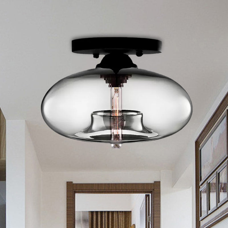 Lampe à encastrer ovale en verre de style simple avec 1 lumière - Plafonnier transparent/ambre/fumé pour couloir