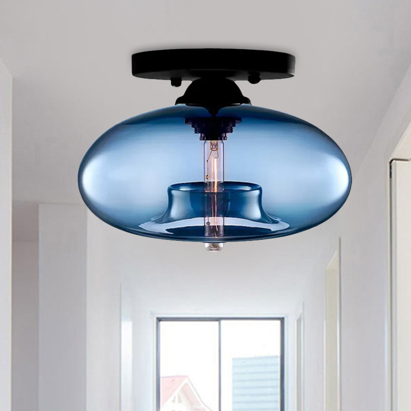 Lampe à encastrer ovale en verre de style simple avec 1 lumière - Plafonnier transparent/ambre/fumé pour couloir