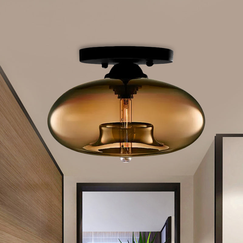 Lampe à encastrer ovale en verre de style simple avec 1 lumière - Plafonnier transparent/ambre/fumé pour couloir