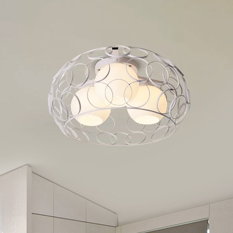 Nordic Drum Iron Cage Ceiling Light with Ball Glass Shade in White/Black – Perfect for Dining Rooms