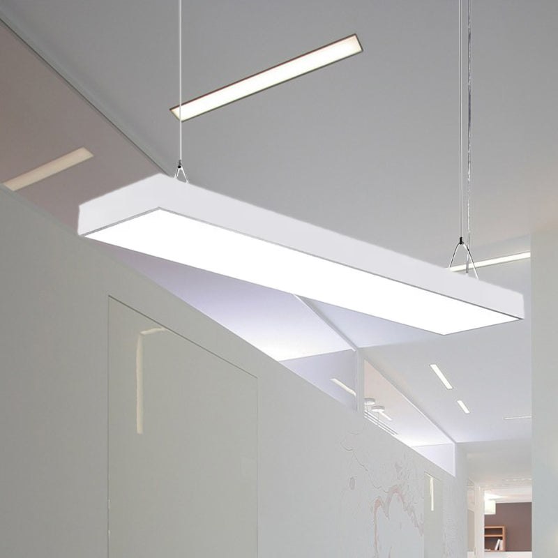 Sleek Rectangular LED Hanging Light - Minimal Silver/Black/White - 23.5"/35.5"/47" Long - 5"/8"/12" Wide