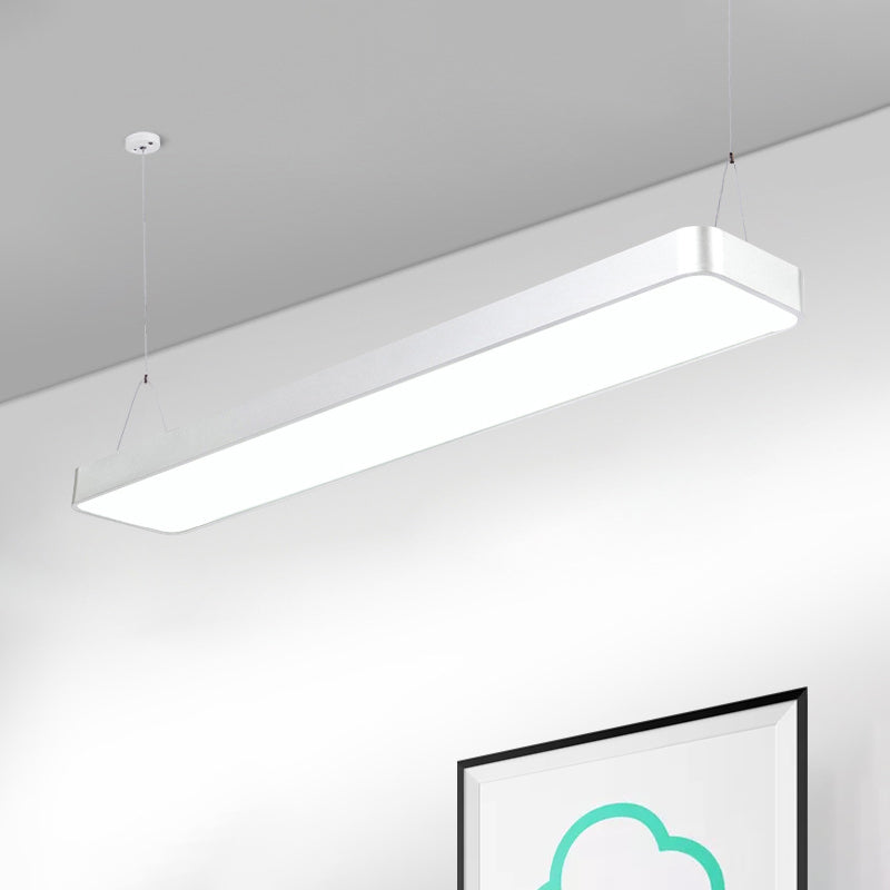 Sleek Rectangular LED Hanging Light - Minimal Silver/Black/White - 23.5"/35.5"/47" Long - 5"/8"/12" Wide