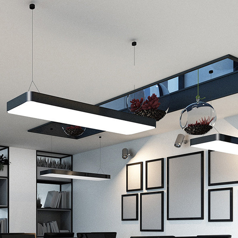 Sleek Rectangular LED Hanging Light - Minimal Silver/Black/White - 23.5"/35.5"/47" Long - 5"/8"/12" Wide