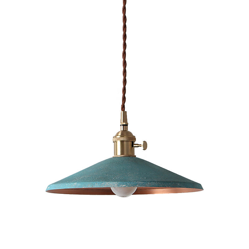Suspension rustique avec abat-jour en soucoupe et cordon réglable - Argent/Rouge/Bleu