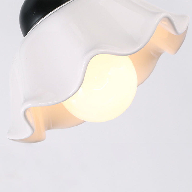 White Glass Flower Shade Pendant Light For Dining Room With Loft Style