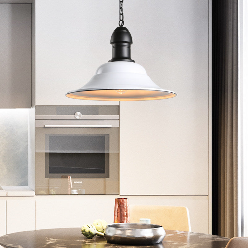Suspension industrielle vintage avec abat-jour cloche pour salle à manger - Blanc