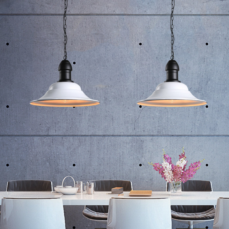 Suspension industrielle vintage avec abat-jour cloche pour salle à manger - Blanc