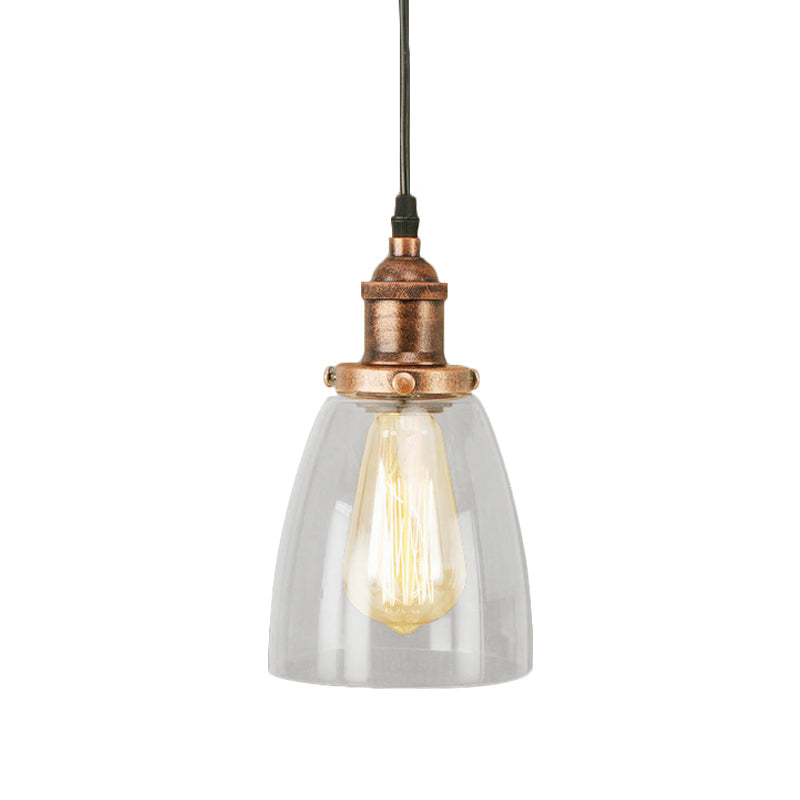 Aged Copper Vintage Clear Glass Hanging Pendant Light for Dining Room - 1-Light Ceiling Lighting