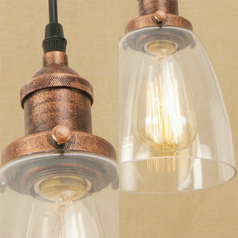 Aged Copper Vintage Clear Glass Hanging Pendant Light for Dining Room - 1-Light Ceiling Lighting