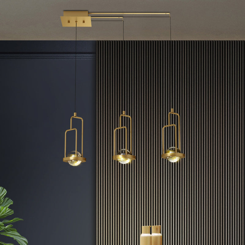 Postmodern Gold Crystal Ball LED Pendant Light with 3 Hanging Lights for Dining Room
