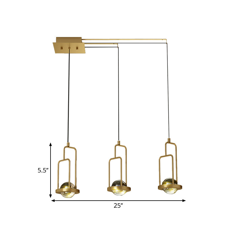 Postmodern Gold Crystal Ball LED Pendant Light with 3 Hanging Lights for Dining Room