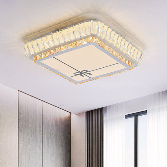 Contemporary Crystal Ceiling Flush Light with LED and White Trellis/Bowknot Design